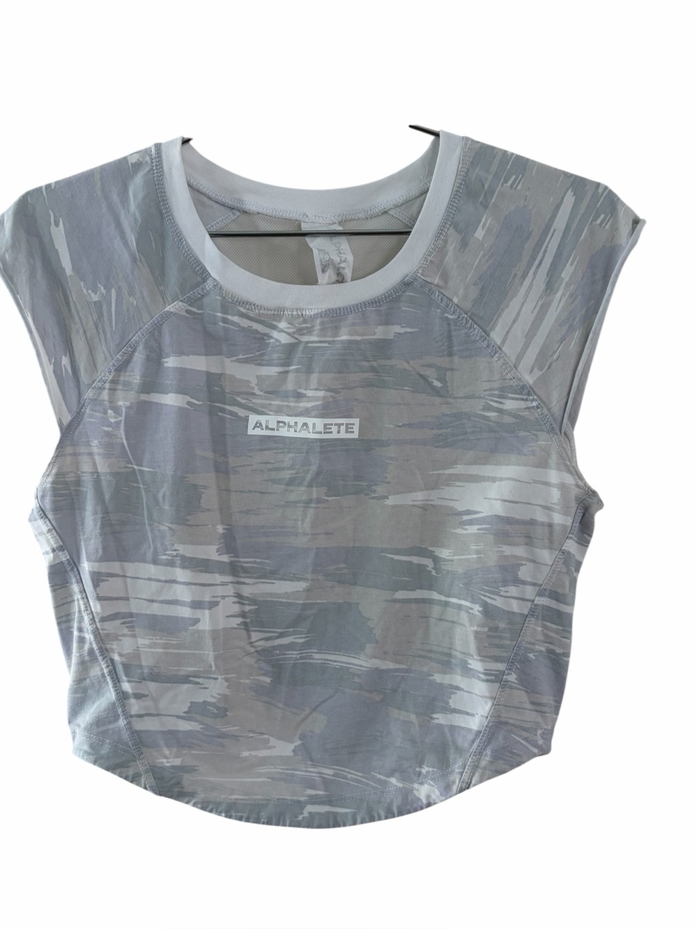 Alphalete Women's Light Gray Camo Crop Performance Top
